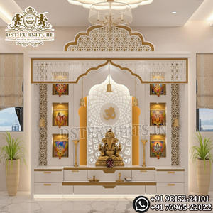 Mandir de Luxe en Bois de Teck Grand Format avec Finition Marbre Blanc, Style Ram Darbar, Fournisseur Américain de Mandirs Domestiques en Bois de Teck Aspect Marbre de Qualité Supérieure - Product Image 2