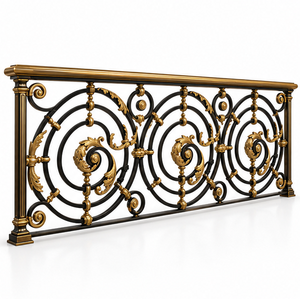 Rampe de balcon décorative en métal noir et or avec motifs circulaires complexes pour escaliers et villas de luxe - Product Image 3