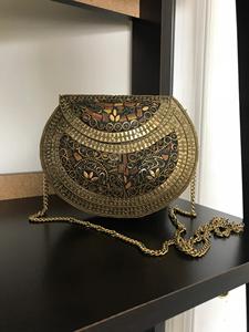 Bolso de metal estilo antiguo, bolso de mano con mosaico, bolso de metal con cadena de piedras multicolor colgante - Product Image 5