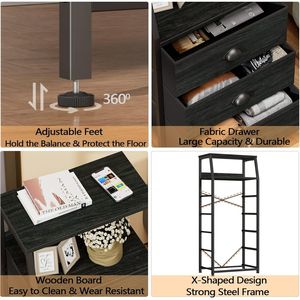 Commode en tissu noir avec 5 tiroirs, tour de rangement verticale pour chambre à coucher - Product Image 5