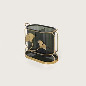 Metal <b>Cutlery</b> Holder With Ginkgo Pattern Gold Frame For Kitchen Tableware <b>Storage</b> - Product Image 2