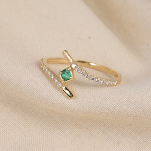 Bague en or massif 10 carats avec diamant cultivé en laboratoire et émeraude colombienne, bague croisée pour femme, bijoux de fiançailles certifiés IGI - Product Image 3