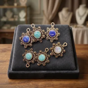Connecteurs en laiton avec pierres précieuses pour la fabrication de bijoux |   Liens en laiton faits à la main avec pierres précieuses naturelles |   Composants de bijoux en gros - Product Image 2