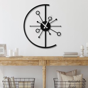 Horloge murale en métal noir Sunburst, horloge décorative élégante de style mid-century pour salon, couloir, bureau - Product Image 3
