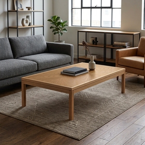 Table basse rectangulaire moderne en teck massif, finition naturelle, pieds coniques en bois, table d'appoint contemporaine pour salon - Product Image 5