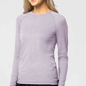 Haut de blouse en tricot à manches longues lavande pour femme, col rond, uniforme d'hôpital - Product Image 1
