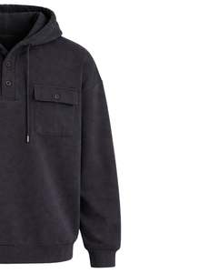 Sudadera con Capucha Negra para Hombre, con Cierre de Botones, Bolsillo Doble en el Pecho, Estilo Casual Urbano, Fabricante OEM Personalizado - Product Image 3