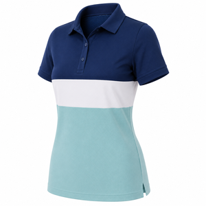 Top Deportivo de Punto para Mujer con Logotipo Personalizado, Cuello Acanalado, Cierre de Tres Botones, Manga Corta, Secado Rápido, Diseño Color Block, para Golf y Tenis - Product Image 5