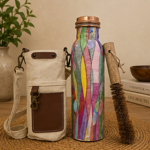 Printed Copper Water <b>Bottle</b> Sleeve And <b>Brush</b> Kit Eco-friendly Portable Multi-Use Home Use with Coaster Lids - Product Image 6