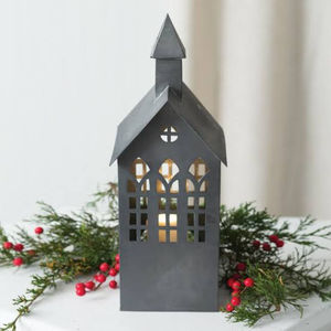 Wholesale Galvanized Metal Church Shaped <b>Christmas</b> Candle Holder Vintage <b>Christmas</b> Village House <b>Tea</b> <b>Light</b> Lantern Home Decor - Product Image 1
