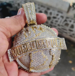 Colgante 'El Mundo Es Tuyo' con Moissanita de Corte Brillante, Chapado en Oro, Plata de Ley 925, Estilo Hip Hop, Unisex, Regalo de Boda Especial - Product Image 5