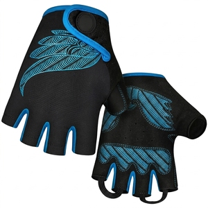 Gants de cyclisme mi-doigts antidérapants noirs et bleus avec design aile, en polyester, fermeture auto-agrippante, unisexe, pour l'extérieur, usage estival - Product Image 2