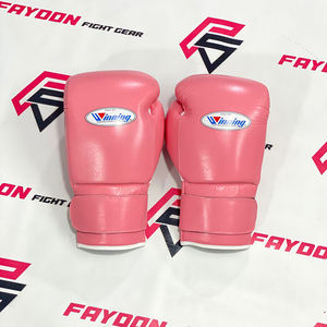 Gants de boxe professionnels en cuir véritable rose à lacets, pour entraînement et sparring, avec logo, les plus vendus - Product Image 1