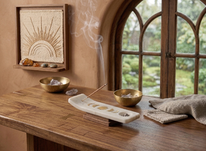 Soporte de incienso de madera para varillas con recogedor de cenizas, quemador de incienso de latón con 3 orificios, soporte de madera para varillas de incienso para meditación - Product Image 3