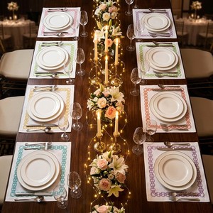 Premium White Cotton <b>Placemats</b> with Embroidered Chain Border, Modern Table Setting Decor, Luxury Wedding & Housewarming Gift - Product Image 2