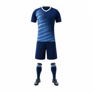 Ensemble de maillots de football personnalisés pour hommes, uniforme de football par sublimation, maillot bleu marine à manches courtes, shorts, chaussettes, vente en gros - Product Image 1