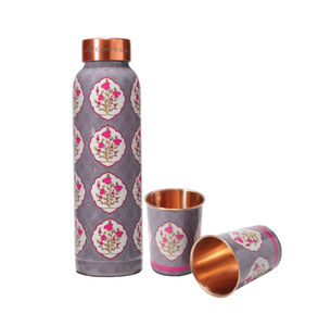 Bouteille d'eau en cuivre imprimée, 2 pièces en verre, élégante, excellente, prix abordable, vaisselle en cuivre, bouteille d'eau - Product Image 4