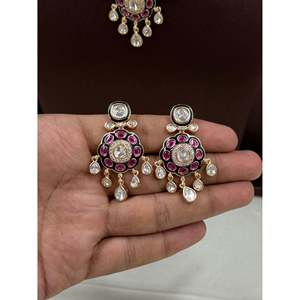 Deepti Moissanite Double Layer Gold Plated <b>Bridal</b> <b>Necklace</b> & <b>Earring</b> <b>Set</b> - Product Image 3