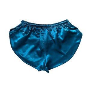 Shorts en satin de soie vert sarcelle pour homme, couleur unie, taille élastique avec cordon de serrage, décontractés, longueur courte, tissu respirant - Product Image 2