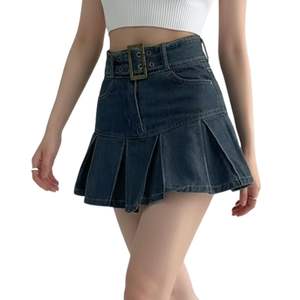 กระโปรงยีนส์เอวสูงทรง Y2K สำหรับผู้หญิง กระโปรงมินิจีบพร้อมเข็มขัด สไตล์ลำลองสำหรับฤดูร้อน แฟชั่นเกาหลี - Product Image 6