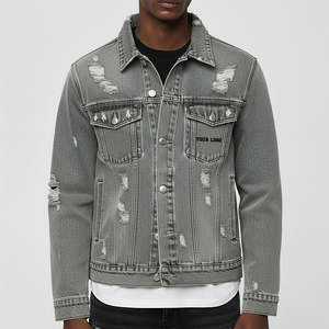 Chaqueta vaquera vintage de moda con efecto rasgado, muy vendida, con bolsillos frontales, 100% algodón, para adultos. - Product Image 2