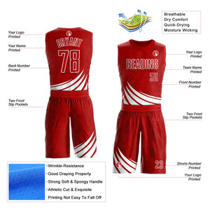 Conjunto de Uniforme de Baloncesto Rojo Personalizado, Nombre del Equipo Sublimado, 00, Malla Transpirable, Sin Mangas, para Adultos, Todas las Temporadas - Product Image 2