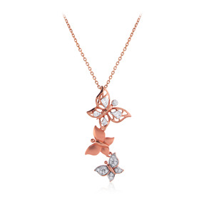 Pendentif papillon en or rose 18 carats avec diamants ronds taille brillant, bijou tendance pour femme, idéal pour un usage quotidien romantique - Product Image 1