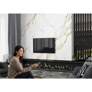 Dalles de pierre frittée Calacatta Ultra Blanc Brillant 64x128in (1.6x3.2m) à haute brillance et résistantes aux acides pour comptoirs de chambre et de couloir - Product Image 1