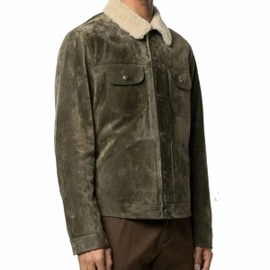 Veste en cuir vert vieilli pour homme, style trucker - Product Image 2