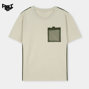 T-shirt en coton uni pour homme, design avec panneaux latéraux contrastés, streetwear, respirant, été, fabricant de t-shirts OEM. - Product Image 1