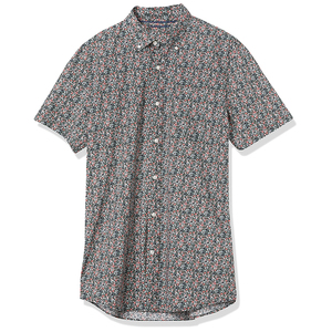 Chemise décontractée pour homme en popeline de polyester à imprimé floral de style hawaïen avec col rabattu, manches courtes, tissu respirant pour l'été - Product Image 1