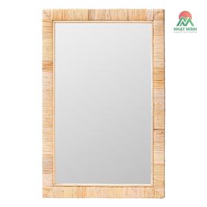 Bandeja rectangular de ratán con marco de madera. Espejo de pared para la sala de estar, dormitorio o pasillo. Espejo de cuerpo entero. - Product Image 3