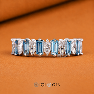 Anillo de Boda con Diamantes Azules Baguette y Marquise, Anillo Apilable de Media Eternidad para Anillo de Compromiso, Anillo de Diamantes Alternativo, Regalos - Product Image 1