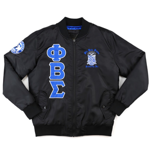 Phi Beta Sigma Bomber Jacket Black Greek Letter Zip Up Jacket Fraternity Apparel Stylish Outerwear Premium Fit Jacket - Product Image 1