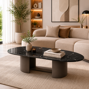 Premium Oval Black <b>Marble</b> Coffee <b>Table</b> Modern Scandinavian Center <b>Table</b> Luxury Living Room Furniture for Home Hotel Villa Office - Product Image 2