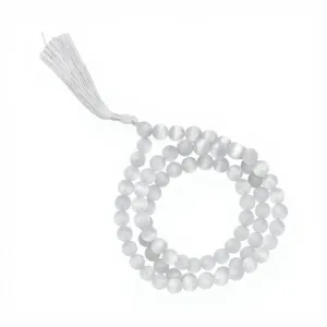Collar Mala de Selenita Natural con 108 Cuentas, Cuentas de Cristal Redondas de 8mm para Oración, Meditación y Yoga, con Borla, Hecho a Mano, Certificado, Venta al por Mayor - Product Image 2