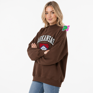 Sweat-shirt oversize à col montant pour femme avec broderie de la carte de l'État d'Arkansas, en polaire, pour l'automne - Product Image 2