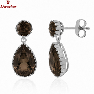 Pendientes hechos a mano, gran venta, plata de ley 925, cuarzo ahumado, pendientes colgantes, regalo de boda o compromiso. - Product Image 1