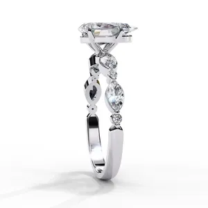 Bague de fiançailles en diamant de laboratoire taille poire 1 carat, or massif 18 carats, certifiée IGI VVS E-F, avec accent marquise vintage, bijoux fins - Product Image 4