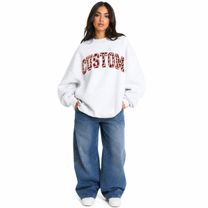 Customized Women Oversized Crewneck <b>Sweatshirts</b> Private Label <b>Leopard</b> Letter <b>Print</b> Casual Streetwear Hoodies OEM Manufacturer - Product Image 4