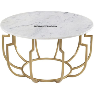 Muebles de Sala de Estar Recién Llegados, Mesa de Centro de Lujo Única en Color Dorado, Hierro y Vidrio, Forma Redonda con Acabado en Dorado - Product Image 2