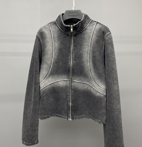 Chaqueta de primavera para hombre y mujer de fabricantes de ropa, con cuello alto, corte holgado, cremallera, lavado ácido, con cremallera, extragrande, estilo crop, con capucha - Product Image 4