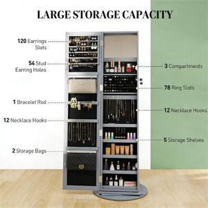 Gray Decorative Mirror Jewelry Cabinet with Storage Rack <b>Makeup</b> <b>Vanity</b> - Product Image 4