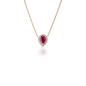 New Trendy Products Minimalist 100% Genuine Ruby & Diamond <b>Solid</b> 18K Yellow <b>Gold</b> Solitaire Halo <b>Pendant</b> Necklace Gift For Her - Product Image 3