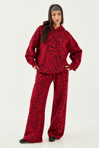 Wholesale Women's <b>Red</b> Leopard Print 2 Piece Tracksuit Set Premium <b>Hoodie</b> & Women's Soft Wide Leg Casual Streetwear Fleece Jogger - Product Image 6