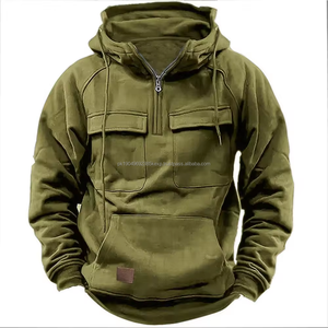 Custom Logo Fashion Cargo Pocket <b>Hoodie</b> <b>Men</b> work wear Solid Color <b>Oversized</b> Sport Casual Sweatshirt <b>Men</b> Hoodies - Product Image 4
