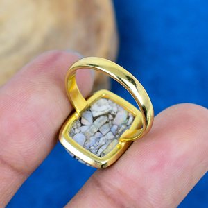 Natural Ethiopian <b>Opal</b> Copper Cushion Shape Gemstone <b>Ring</b> Handmade 18k <b>Gold</b> Micron Over 925 Sterling Silver - Product Image 4