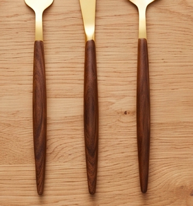 Cutlery Set In Stainless Steel With Elegant Gold Color And Wooden Handle Perfect <b>Flatware</b> Kitchenware Wedding And Dinnerware Use - Product Image 3
