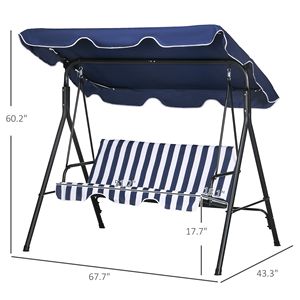 Dondolo da Esterno a 3 Posti con Tettuccio Inclinabile Regolabile, Cuscino Blu Scuro e Struttura in Acciaio per Portico e Giardino - Product Image 3