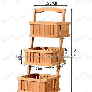 Panier à fruits en bois d'acacia-Bol à fruits à 3 niveaux pour comptoir de cuisine Fruteros Stockage de fruits et légumes par Falak World Export - Product Image 3